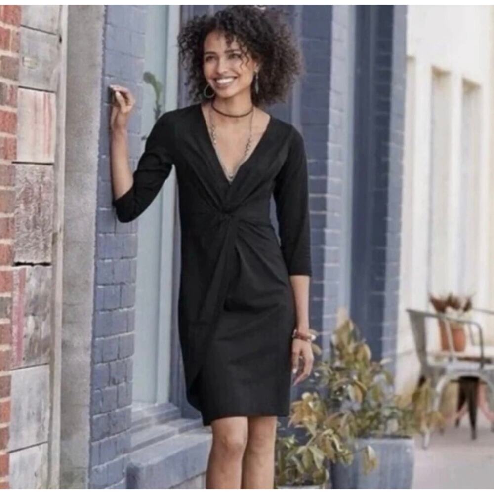 Sundance Modal Blend V-Neck Faux Wrap Dress Black Petite Large